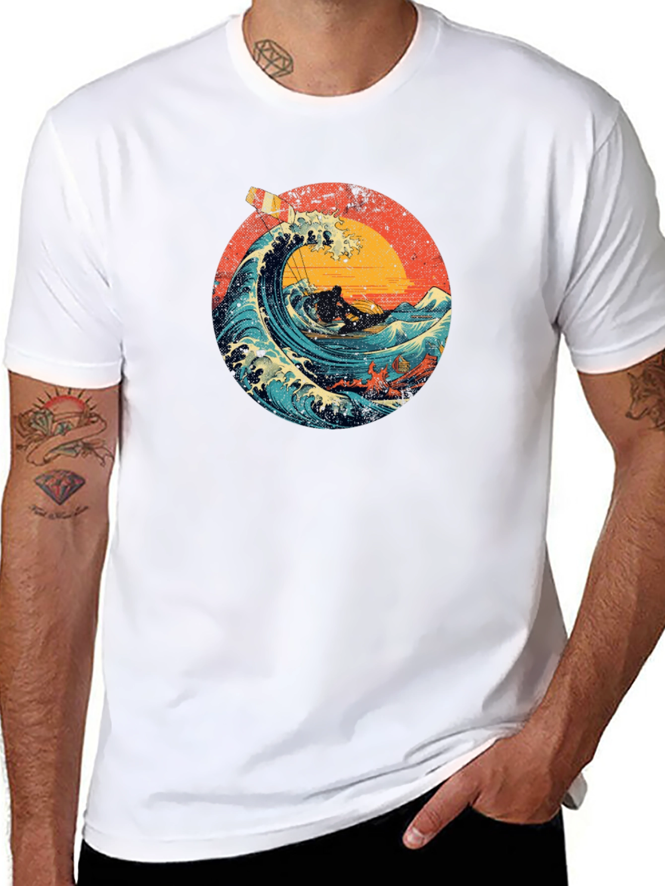 Retro Wave Rider T-Shirt - Black