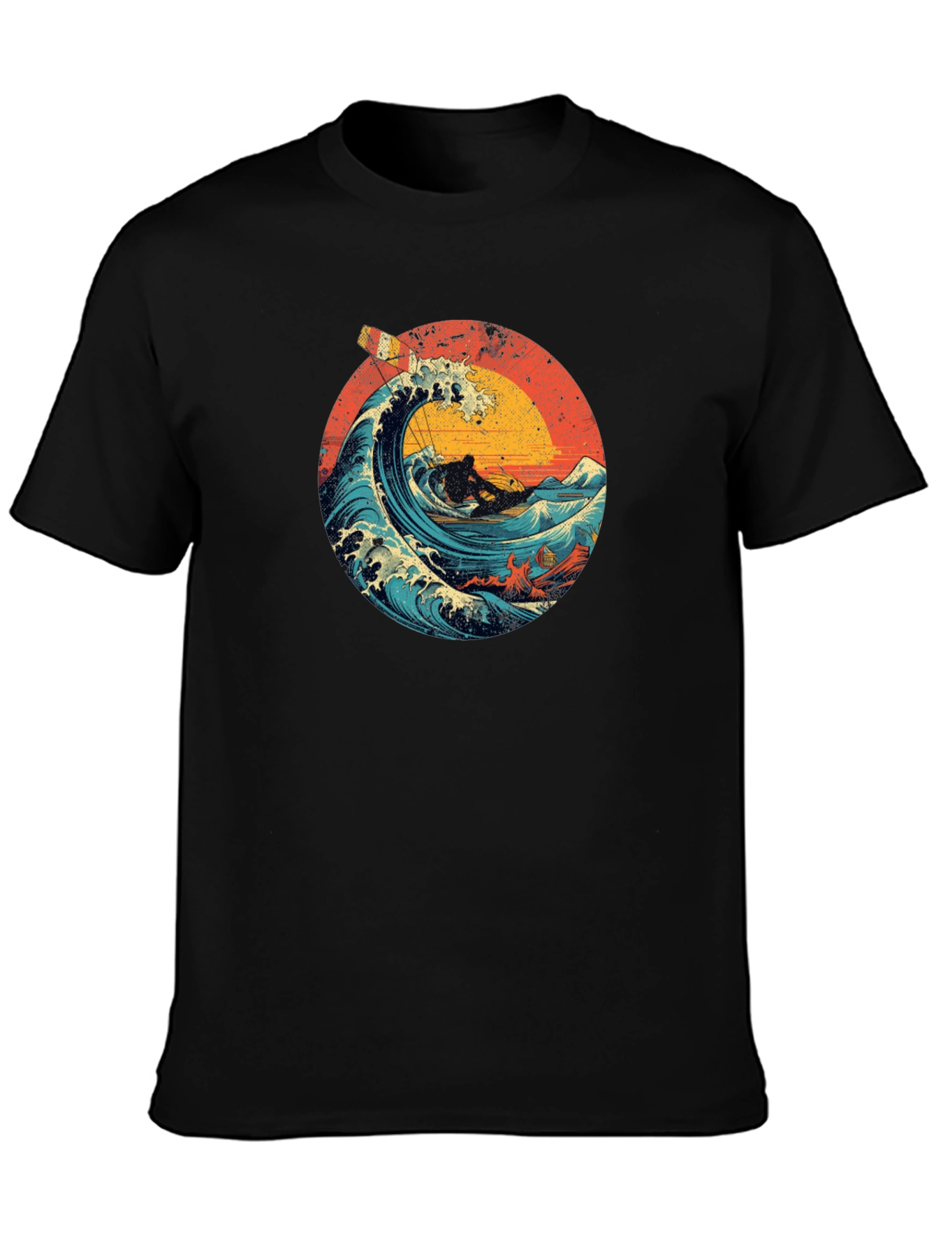 Retro Wave Rider T-Shirt - Black