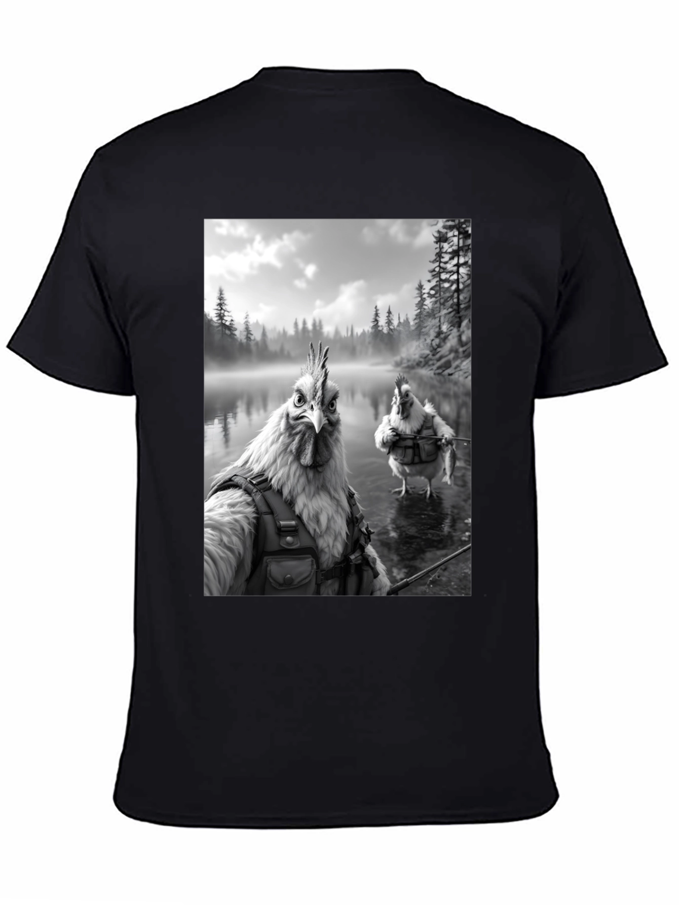 Humorous Chicken Fisherman Graphic Tee