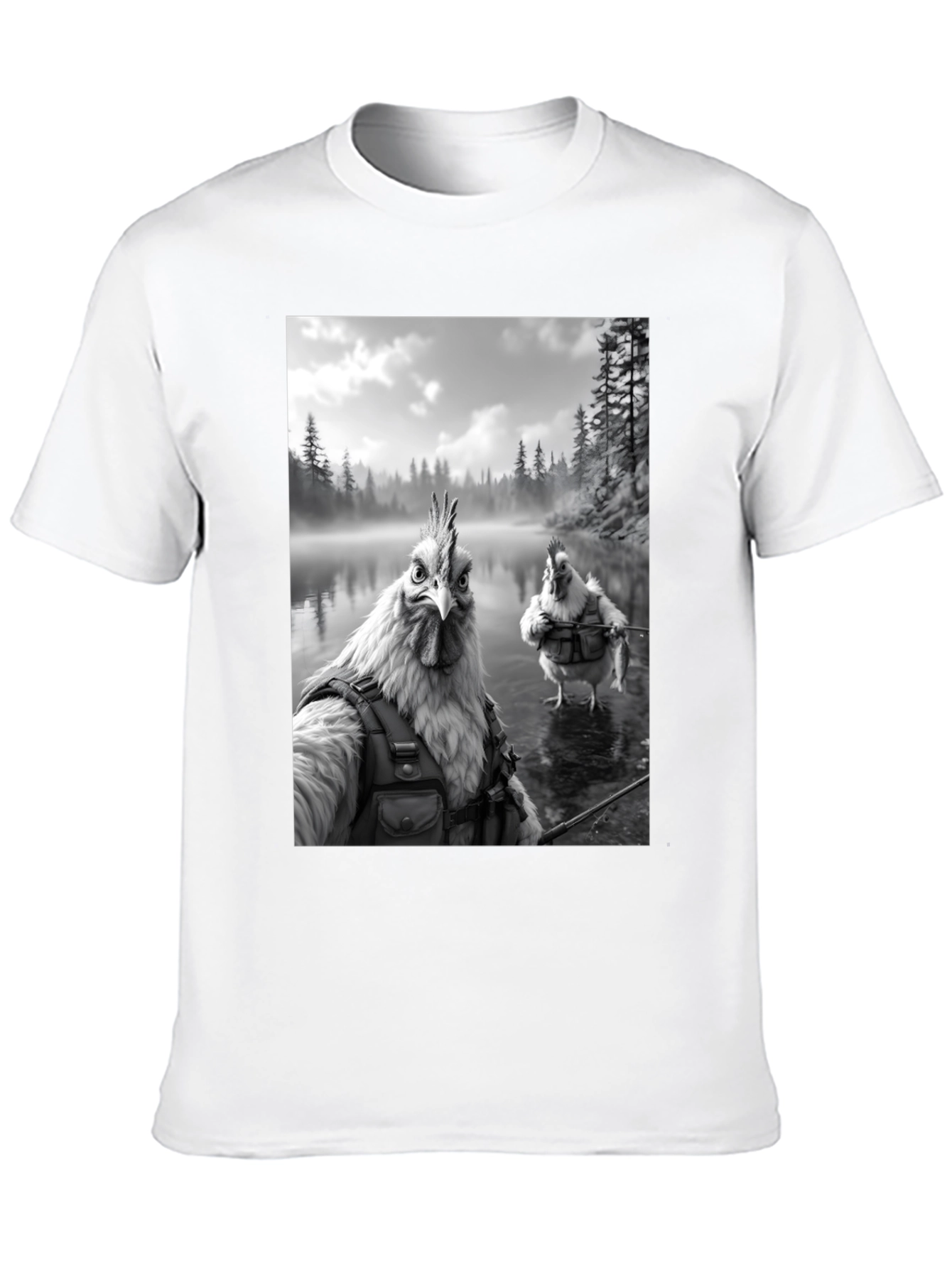 Humorous Chicken Fisherman Graphic Tee