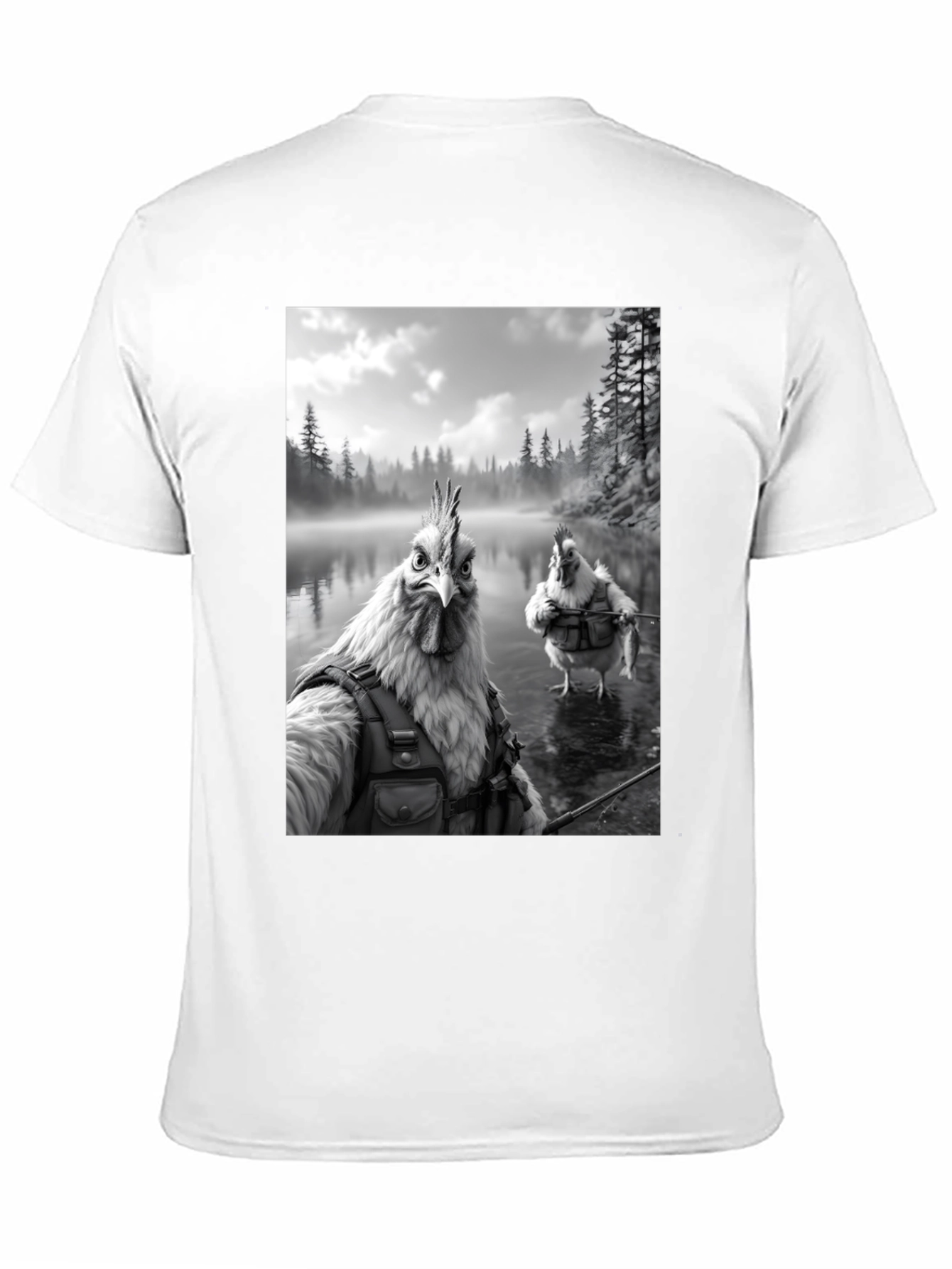Humorous Chicken Fisherman Graphic Tee