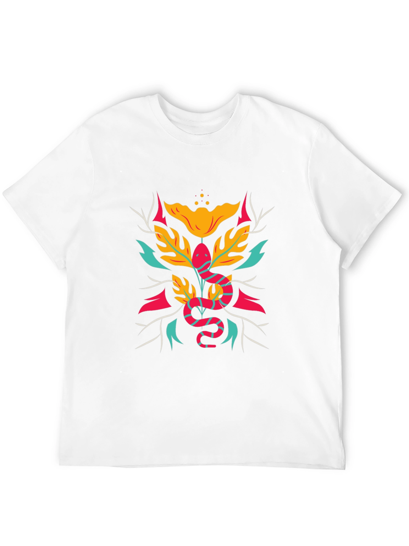 Stylish Snake & Floral Graphic Tee - Black