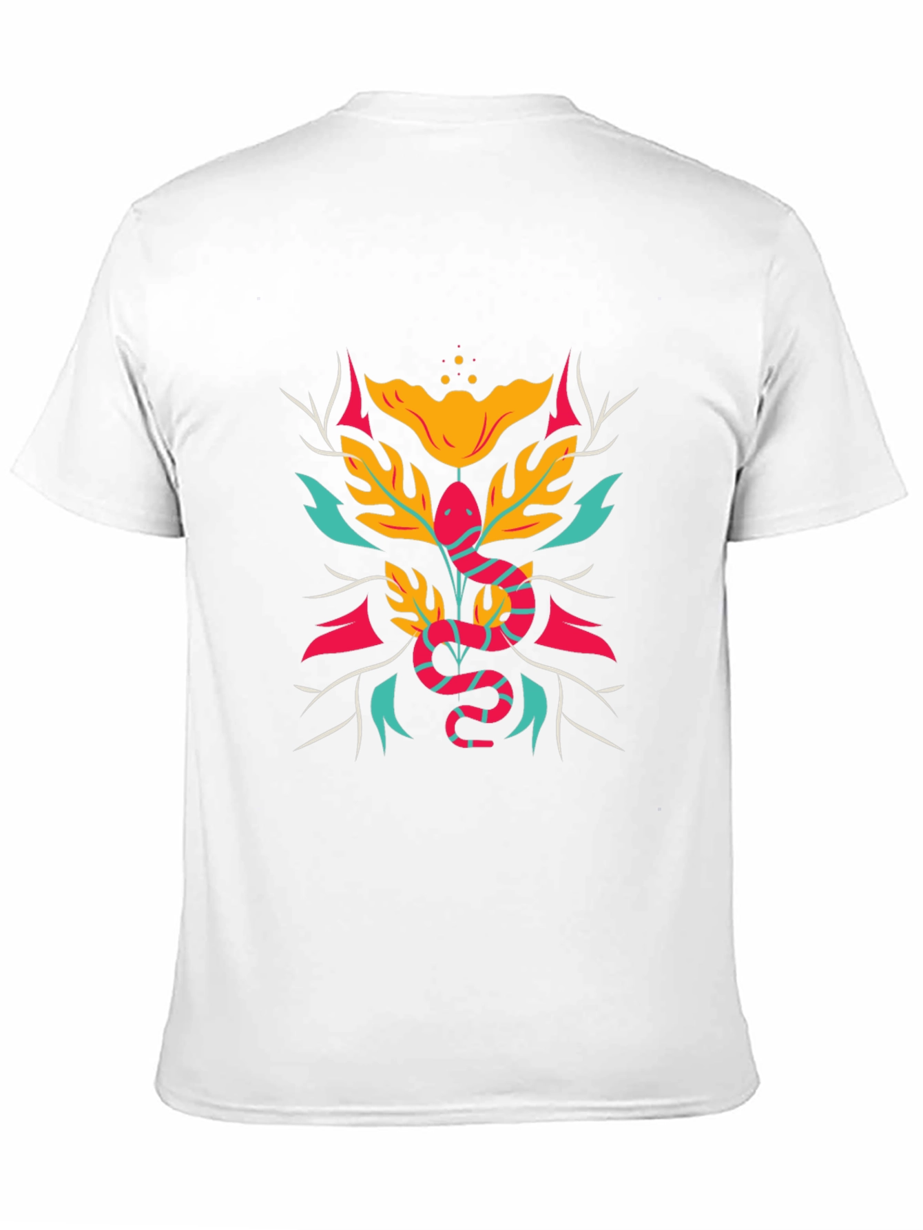 Stylish Snake & Floral Graphic Tee - Black