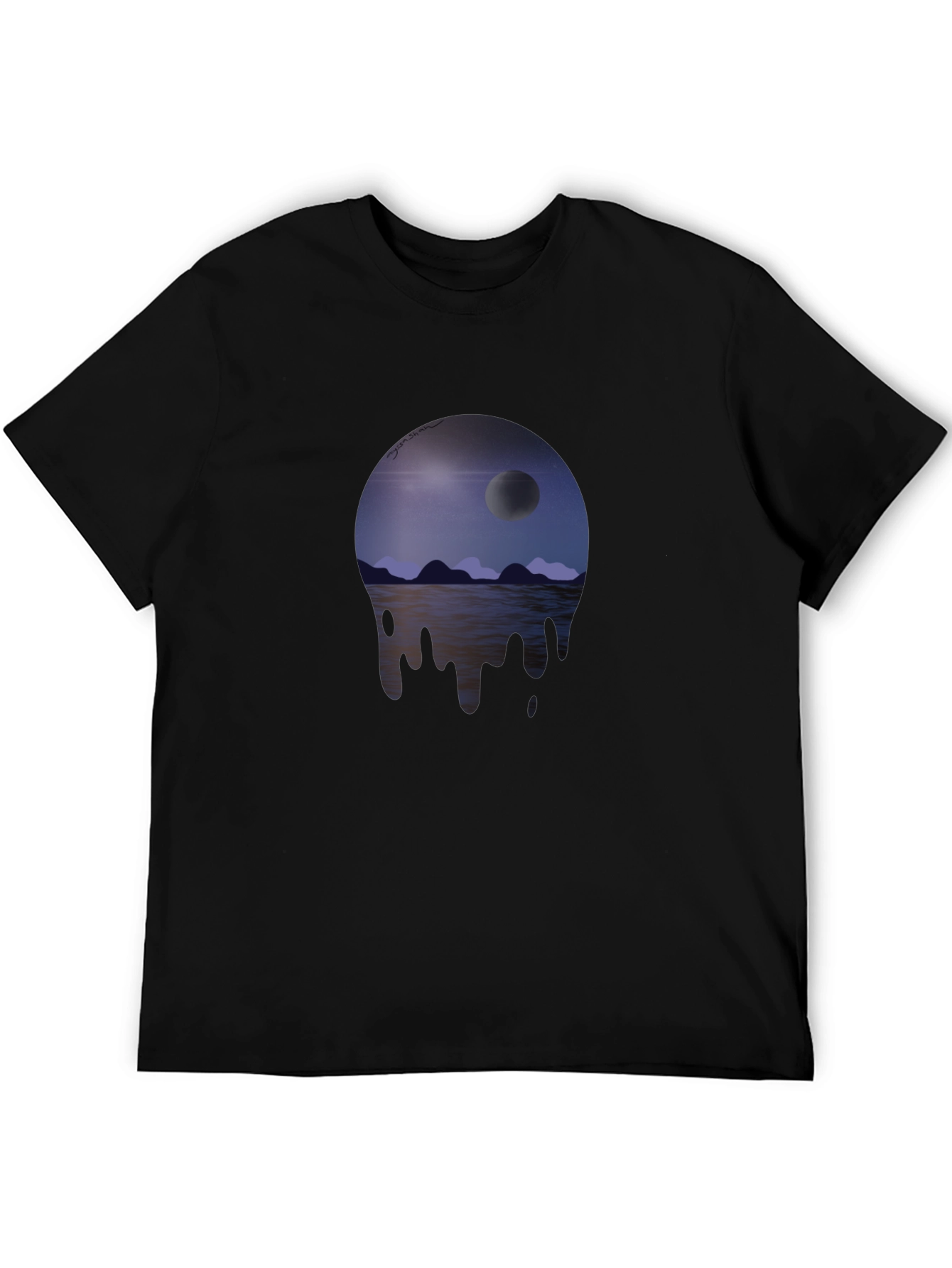 Moonscape Drip Graphic T-Shirt - Unisex Black Tee