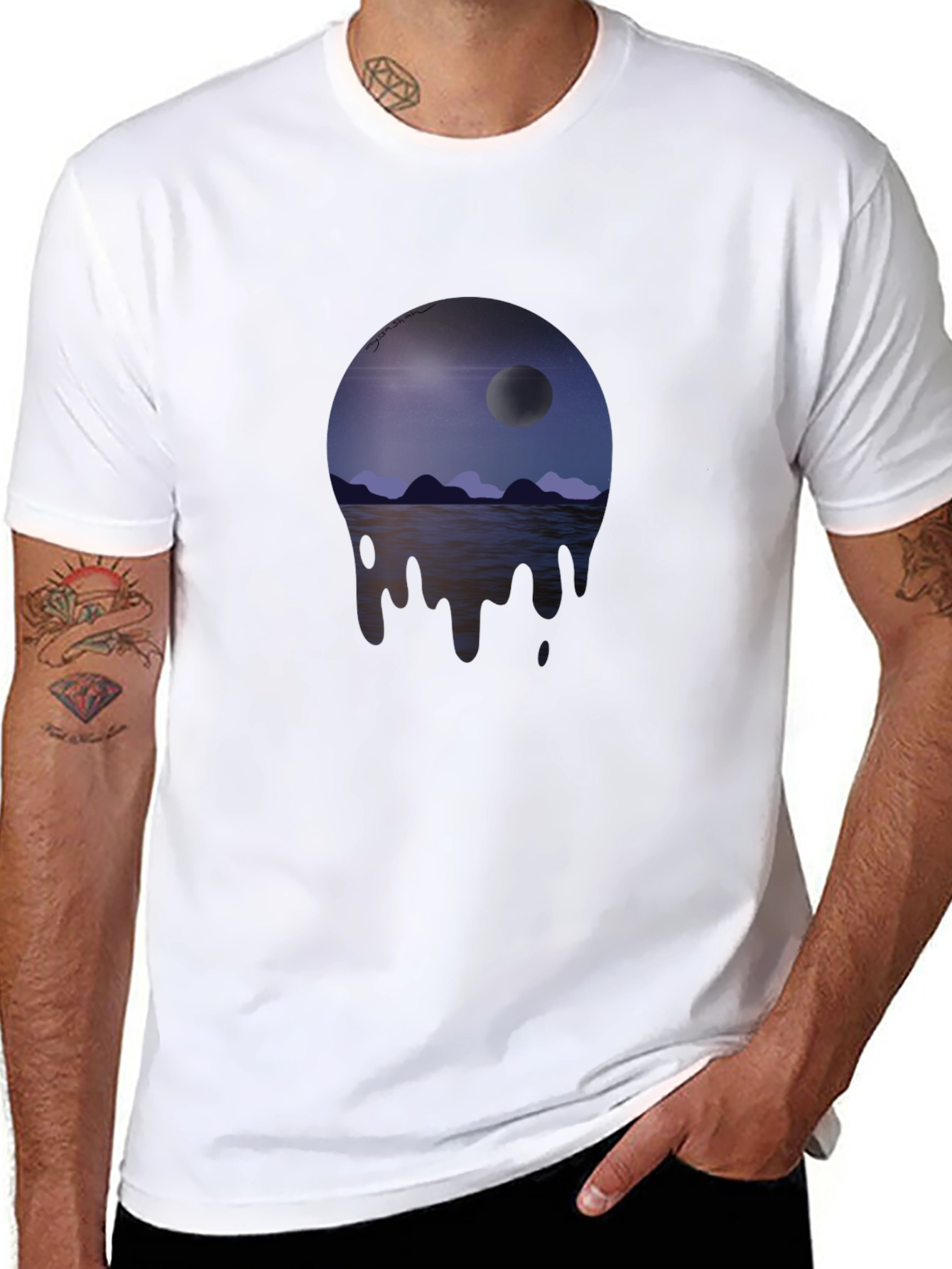 Moonscape Drip Graphic T-Shirt - Unisex Black Tee