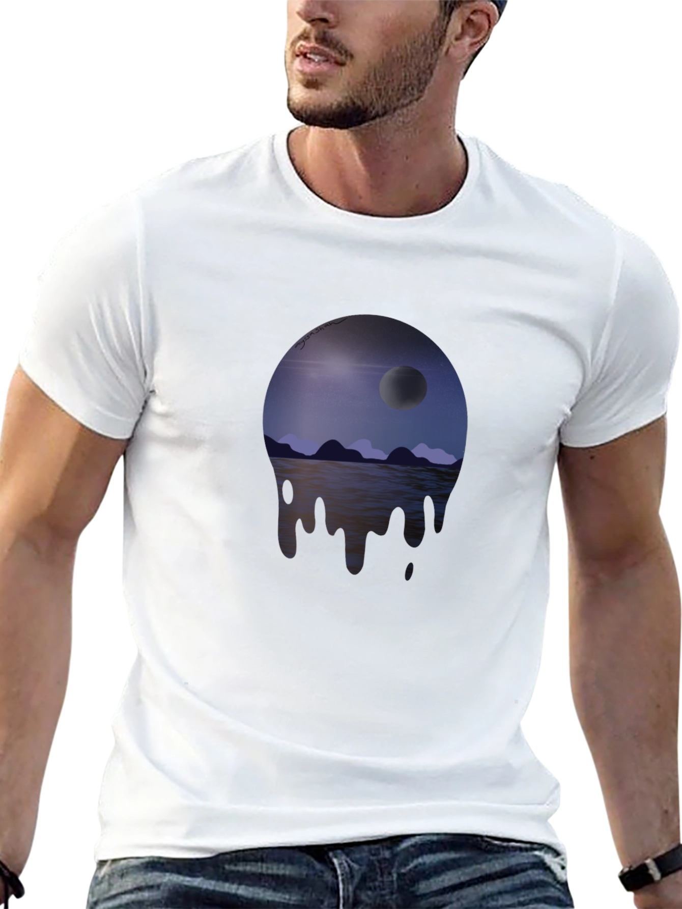 Moonscape Drip Graphic T-Shirt - Unisex Black Tee