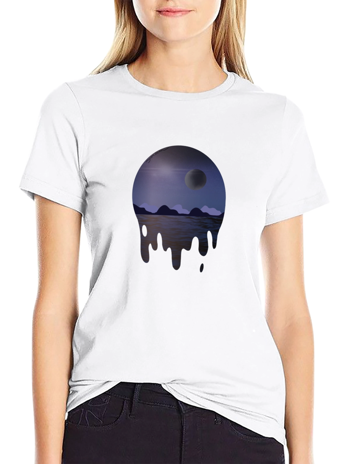 Moonscape Drip Graphic T-Shirt - Unisex Black Tee