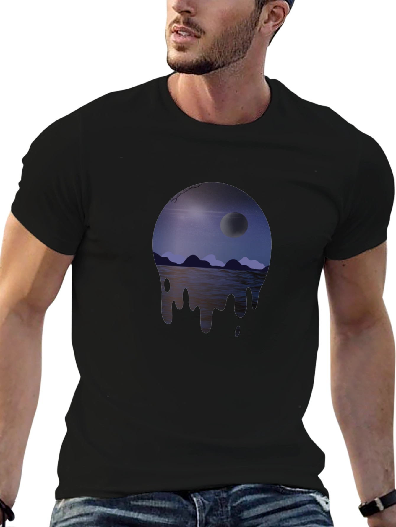 Moonscape Drip Graphic T-Shirt - Unisex Black Tee