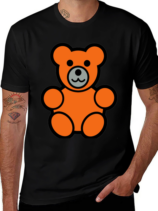 Orange Teddy Bear Graphic Black T-Shirt