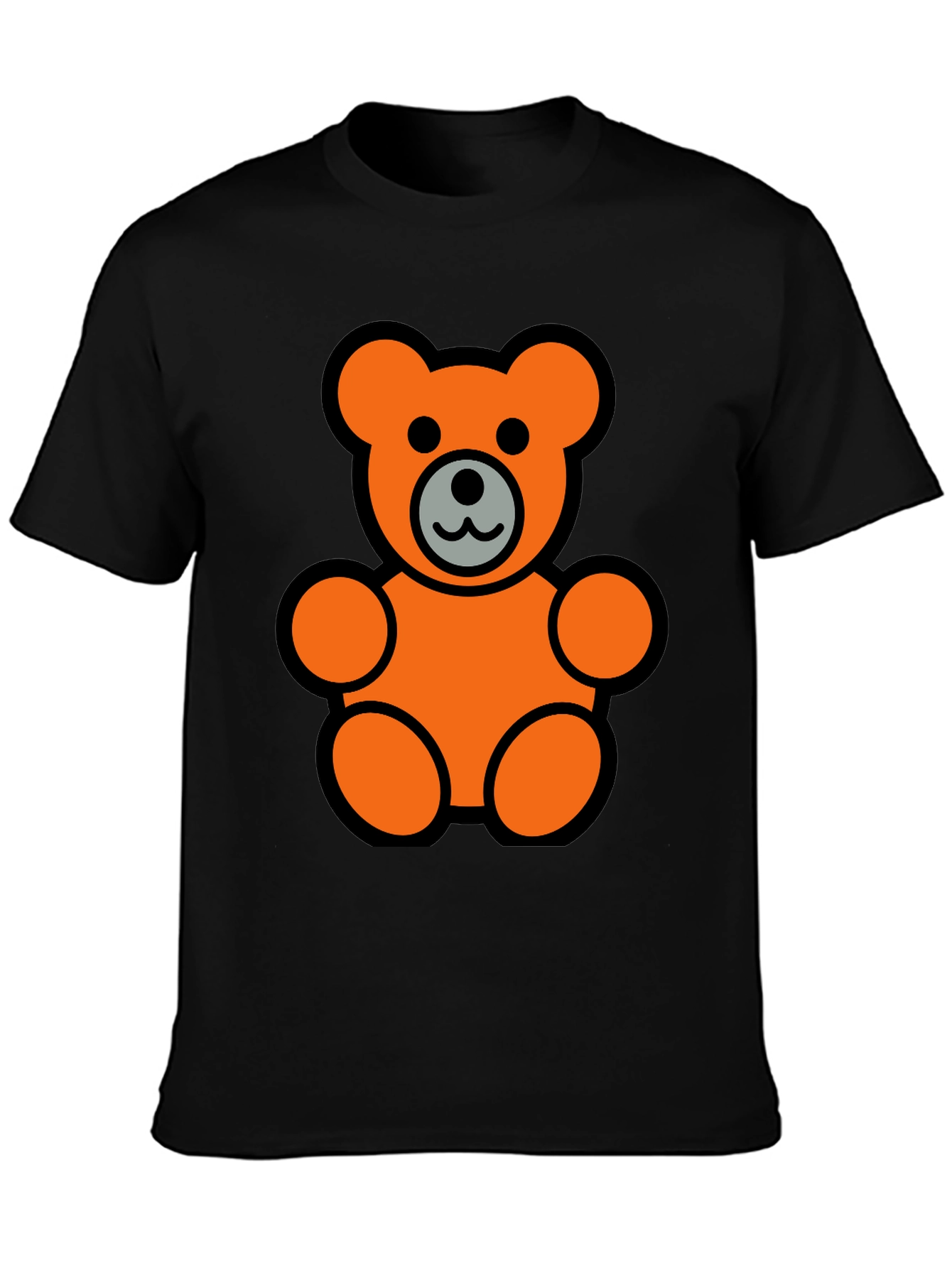 Orange Teddy Bear Graphic Black T-Shirt