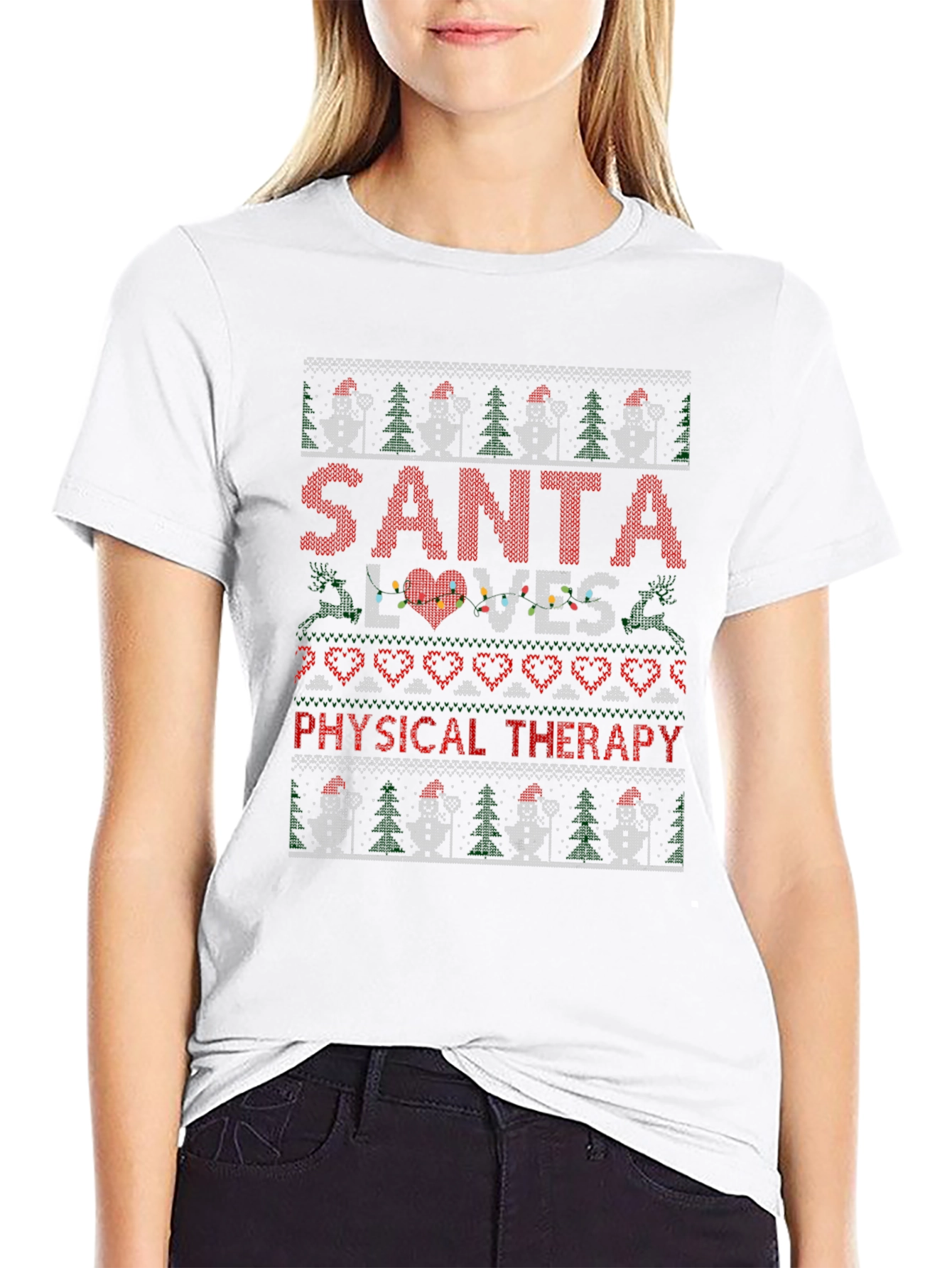 Santa Loves Physical Therapy Christmas Ugly T-Shirt