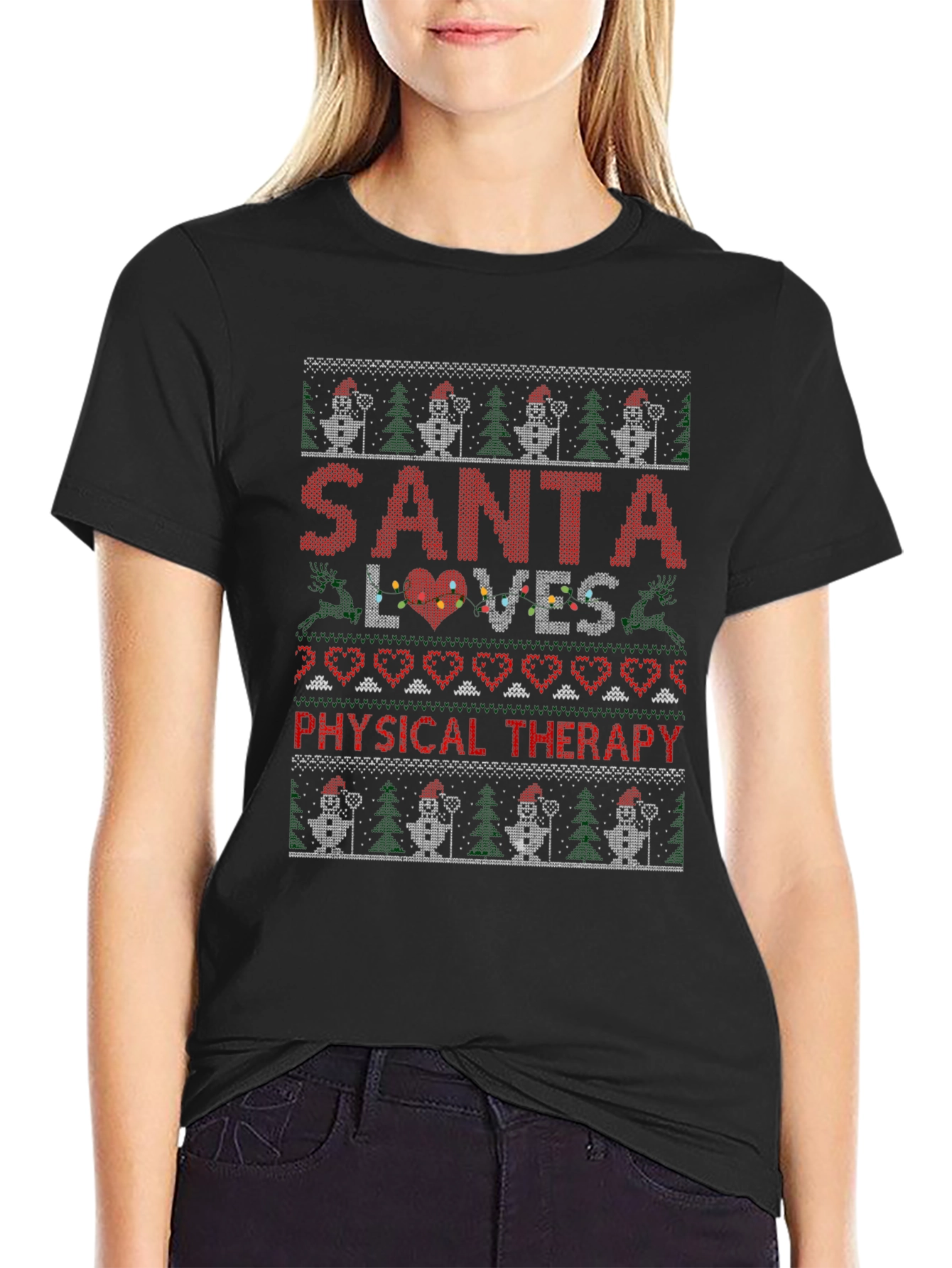Santa Loves Physical Therapy Christmas Ugly T-Shirt