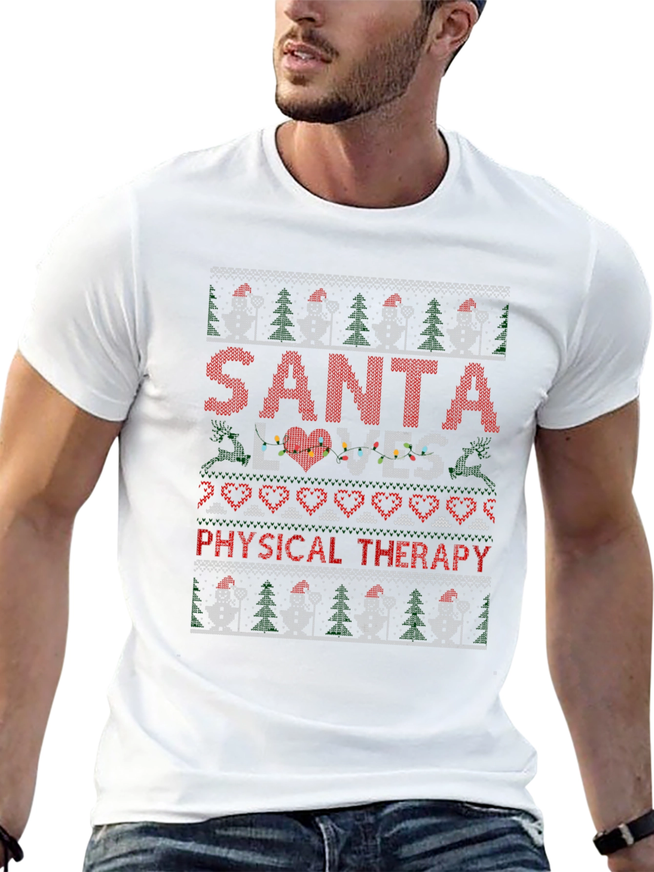Santa Loves Physical Therapy Christmas Ugly T-Shirt