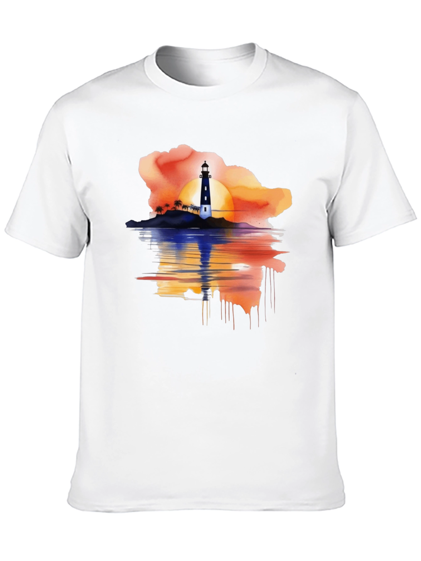 Sunset Lighthouse Graphic Tee - Black Casual T-Shirt