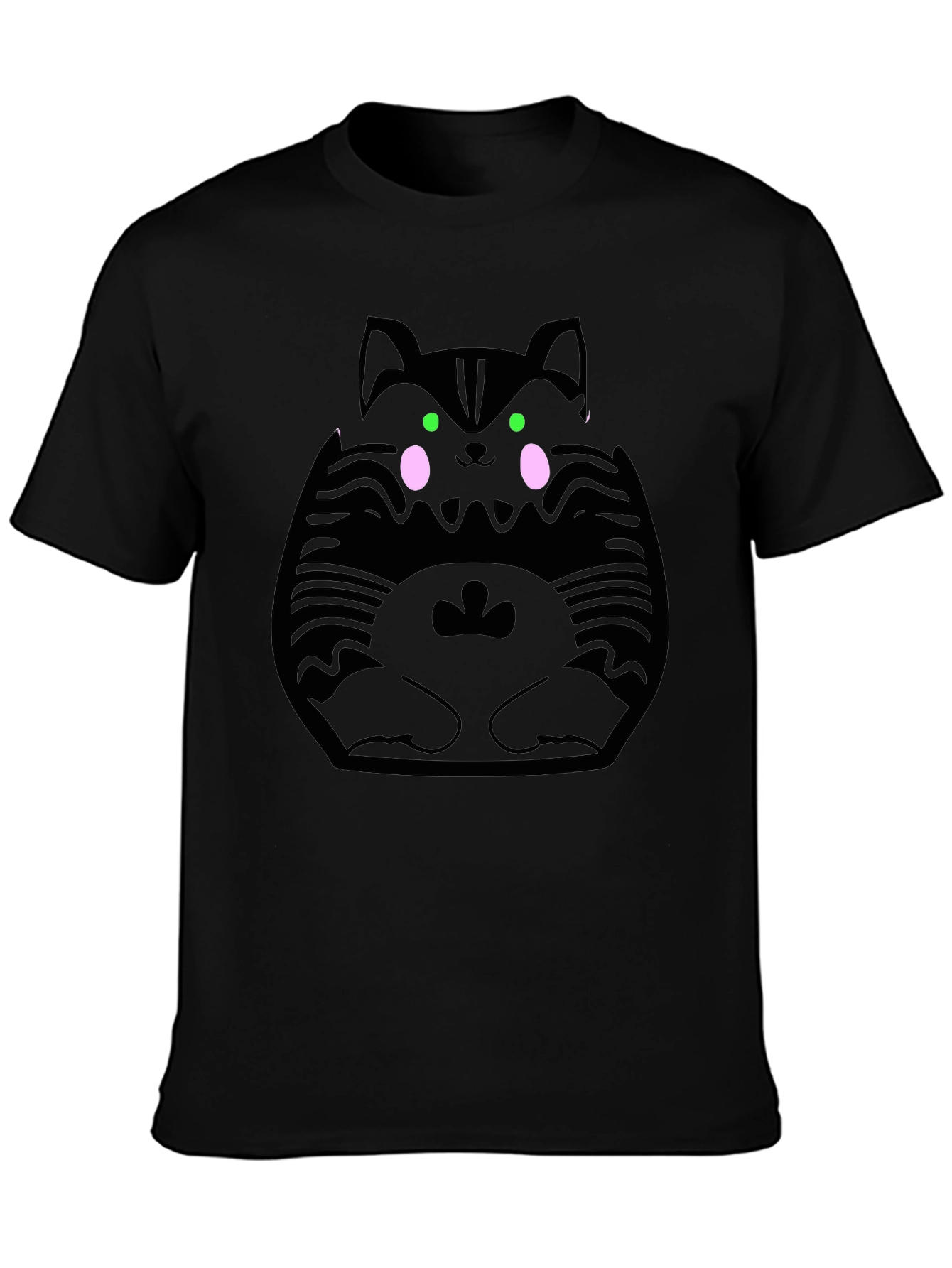 Cute Kawaii Cat Graphic Black T-Shirt