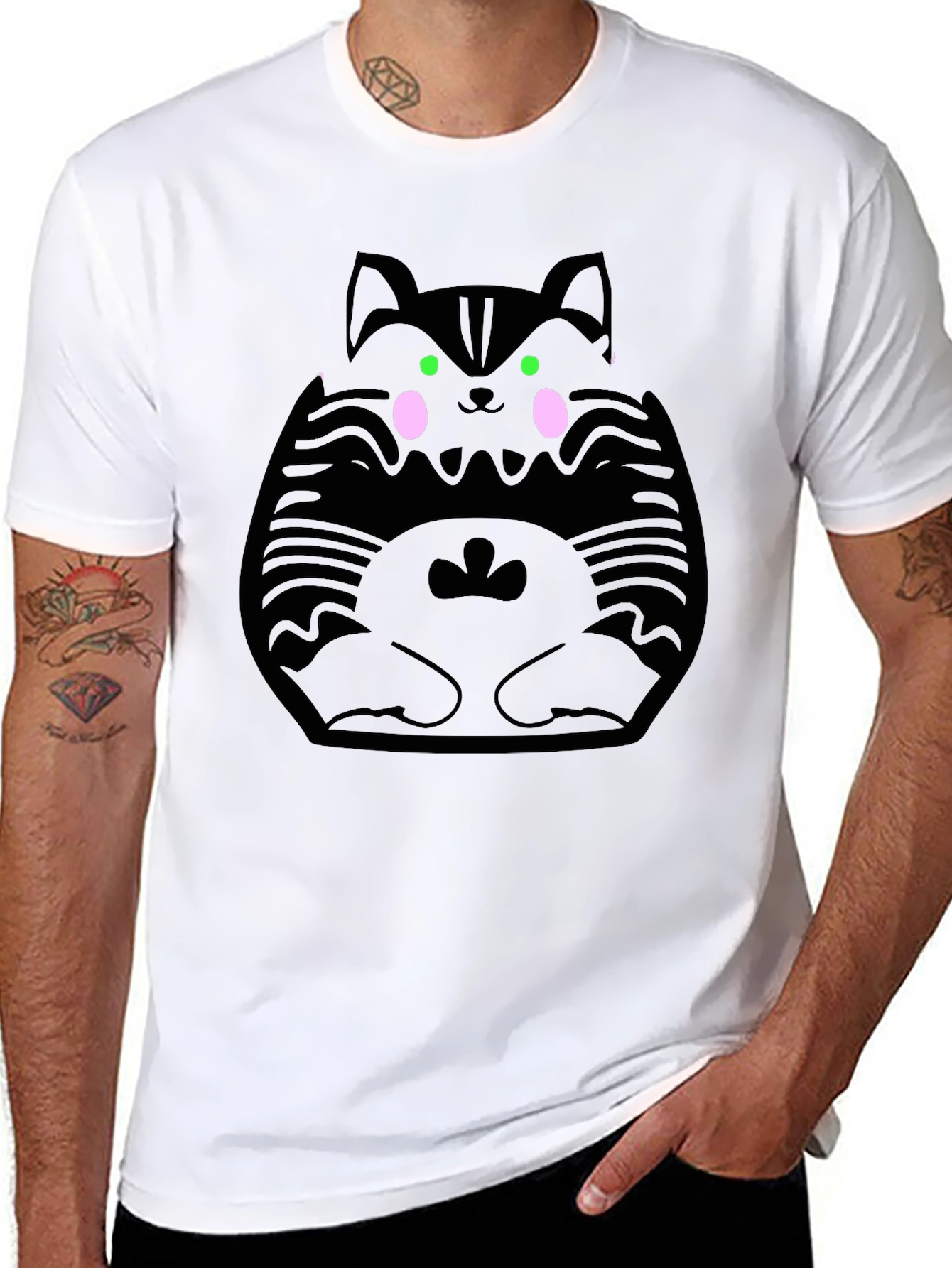 Cute Kawaii Cat Graphic Black T-Shirt