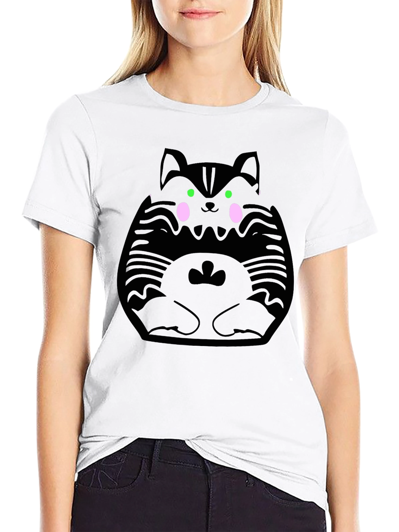 Cute Kawaii Cat Graphic Black T-Shirt