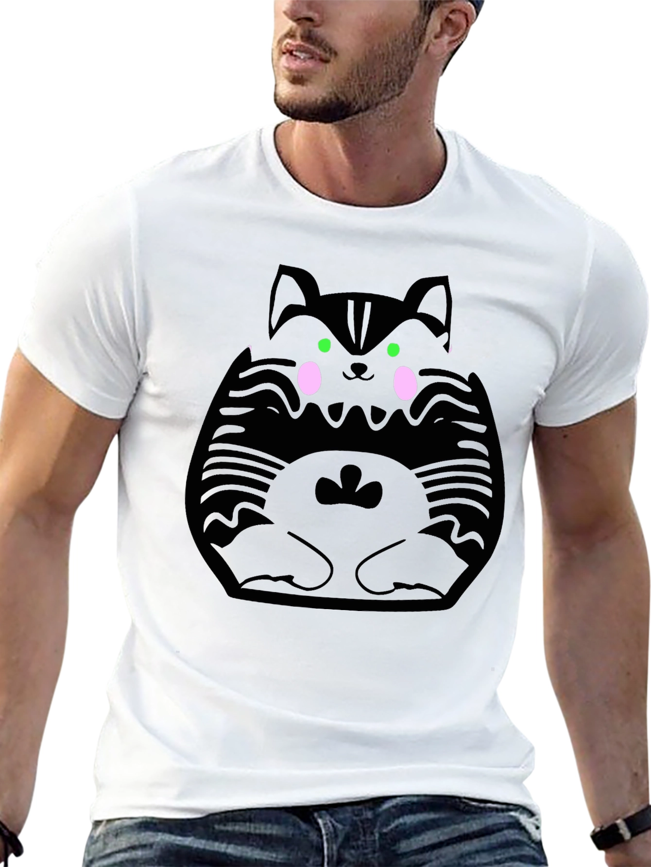 Cute Kawaii Cat Graphic Black T-Shirt