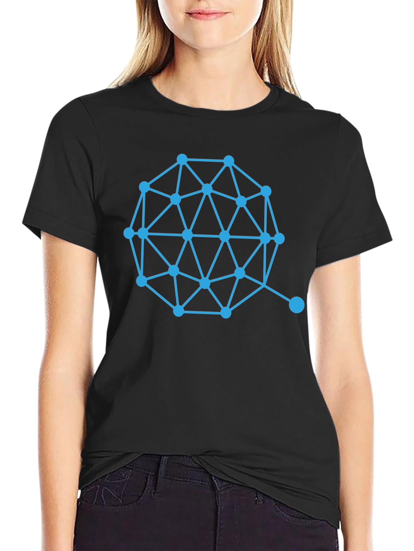 Geometric Node Network Black T-Shirt