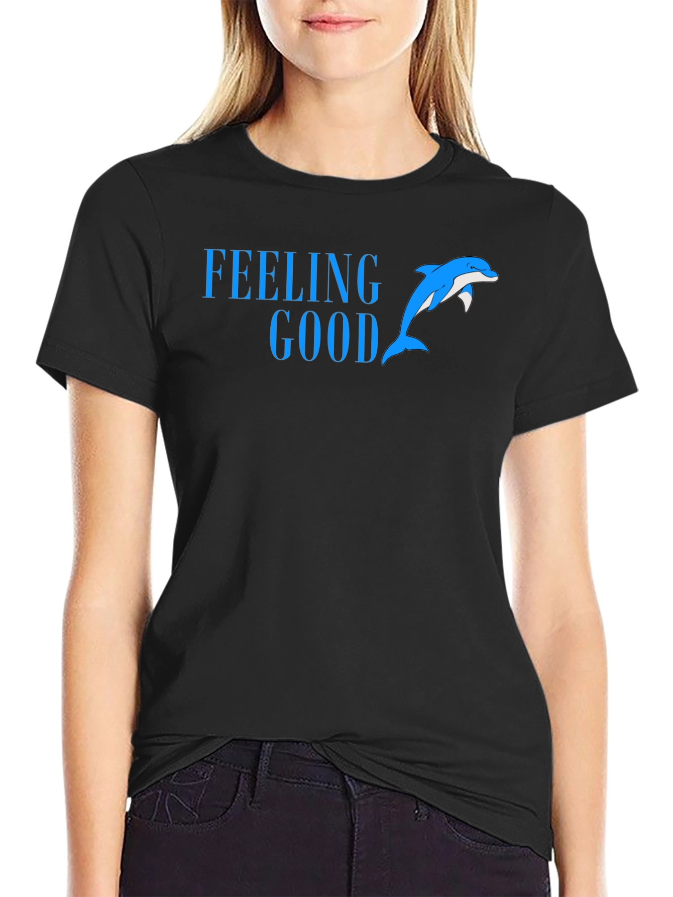 Feeling Good Dolphin Tee - Black Cotton Blend