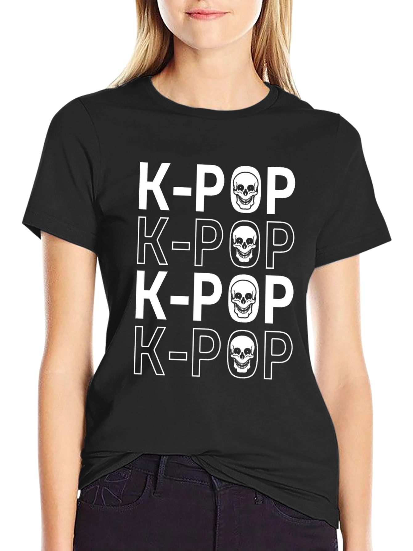 K-Pop Skull Graphic T-Shirt - Edgy Style