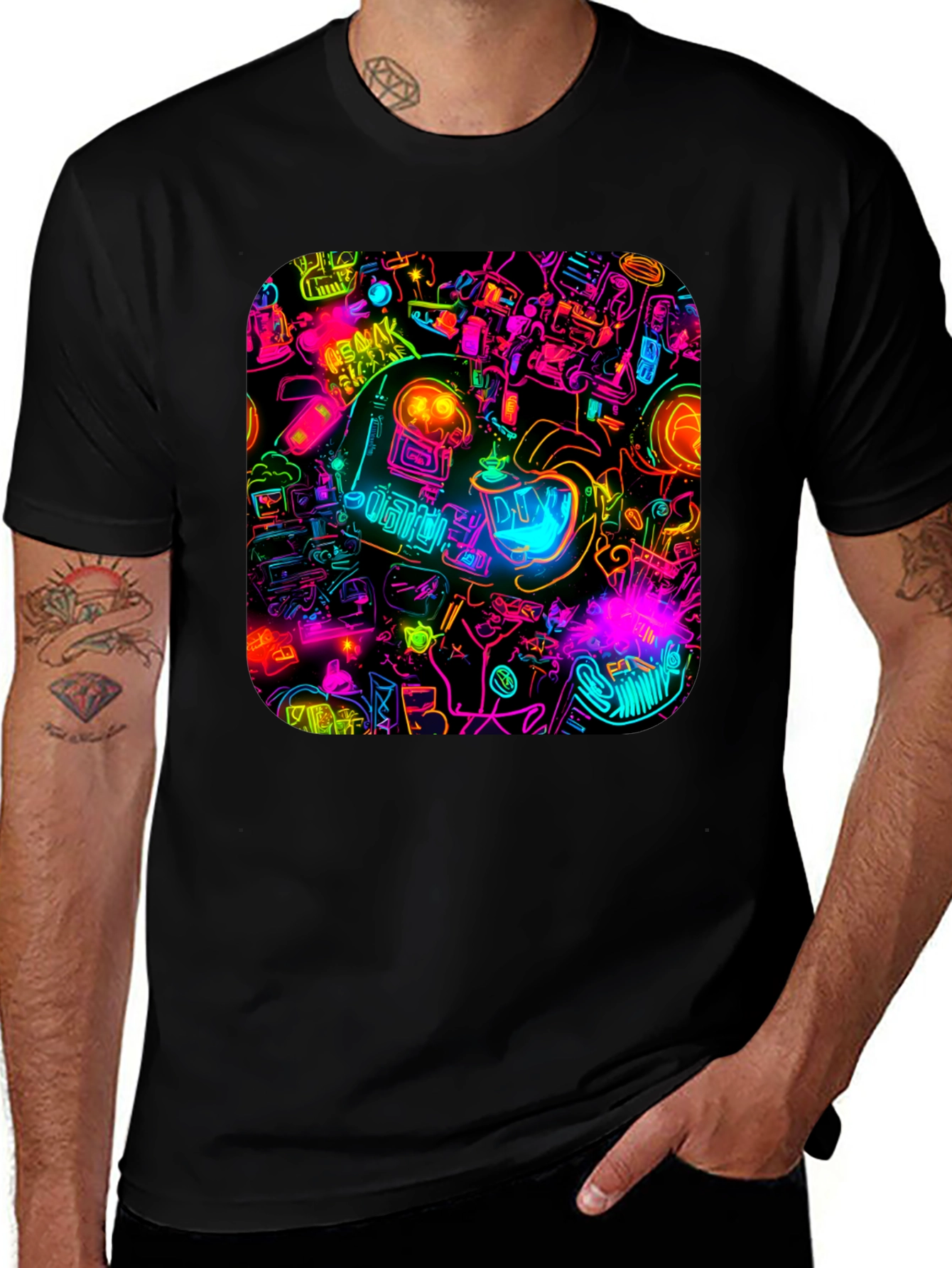Neon Astronaut T-Shirt - Retro Sci-Fi Design