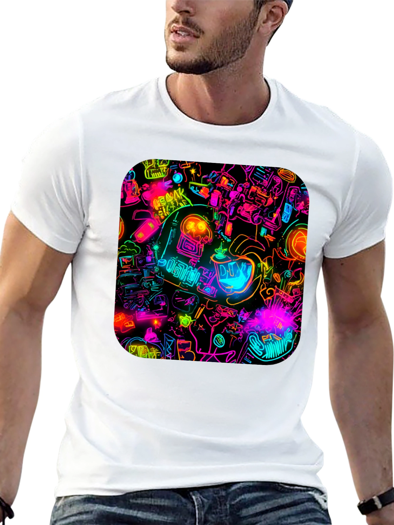 Neon Astronaut T-Shirt - Retro Sci-Fi Design
