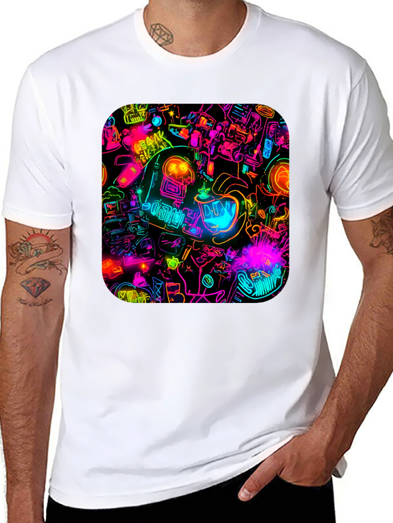 Neon Astronaut T-Shirt - Retro Sci-Fi Design