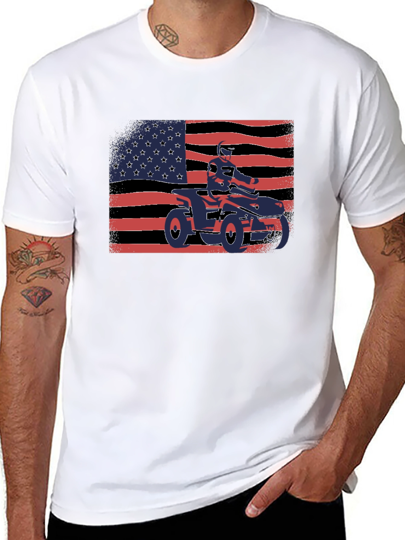 Patriotic ATV Rider T-Shirt - USA Flag Graphic Tee