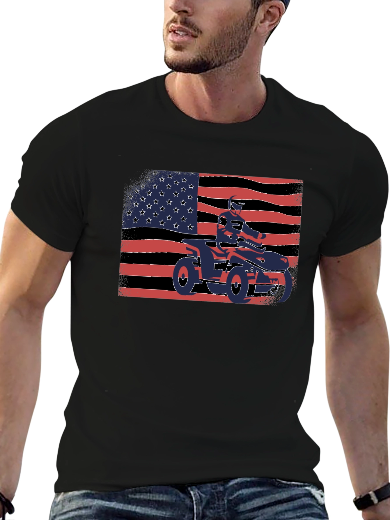 Patriotic ATV Rider T-Shirt - USA Flag Graphic Tee
