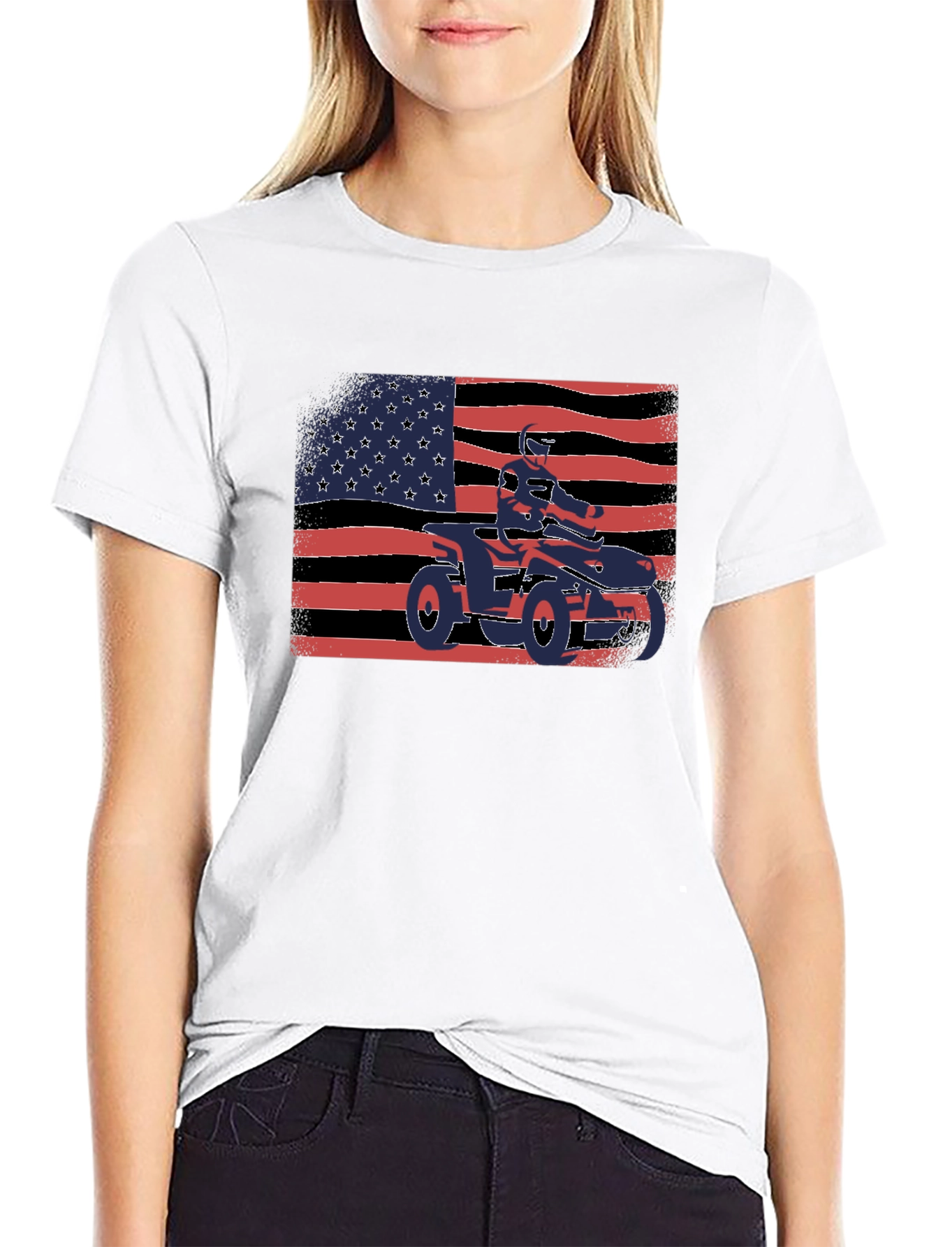 Patriotic ATV Rider T-Shirt - USA Flag Graphic Tee