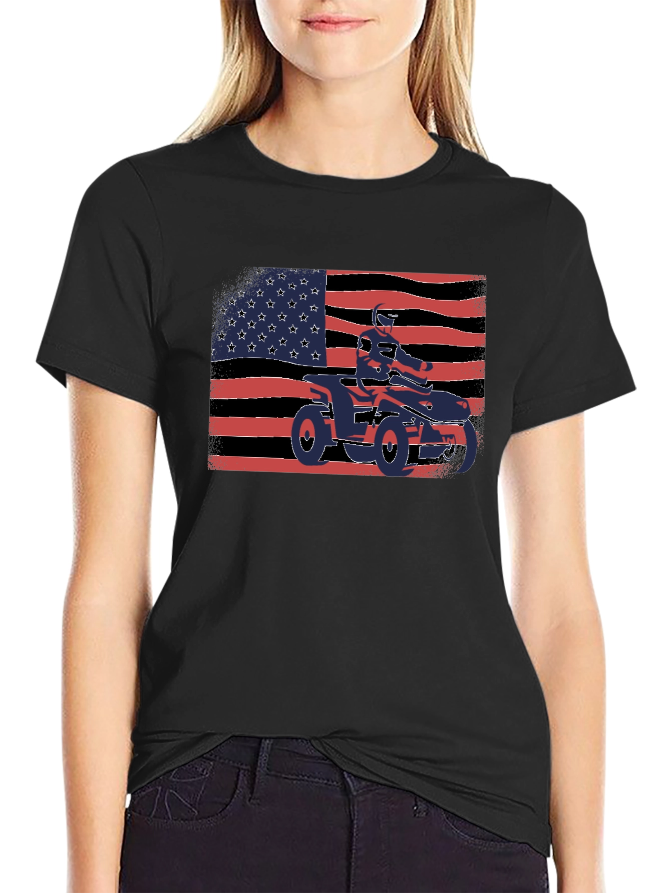 Patriotic ATV Rider T-Shirt - USA Flag Graphic Tee