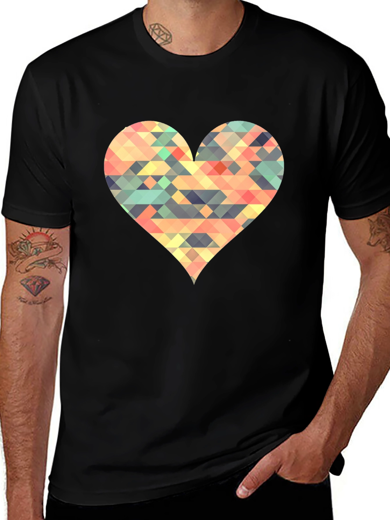 Geometric Heart Black T-Shirt