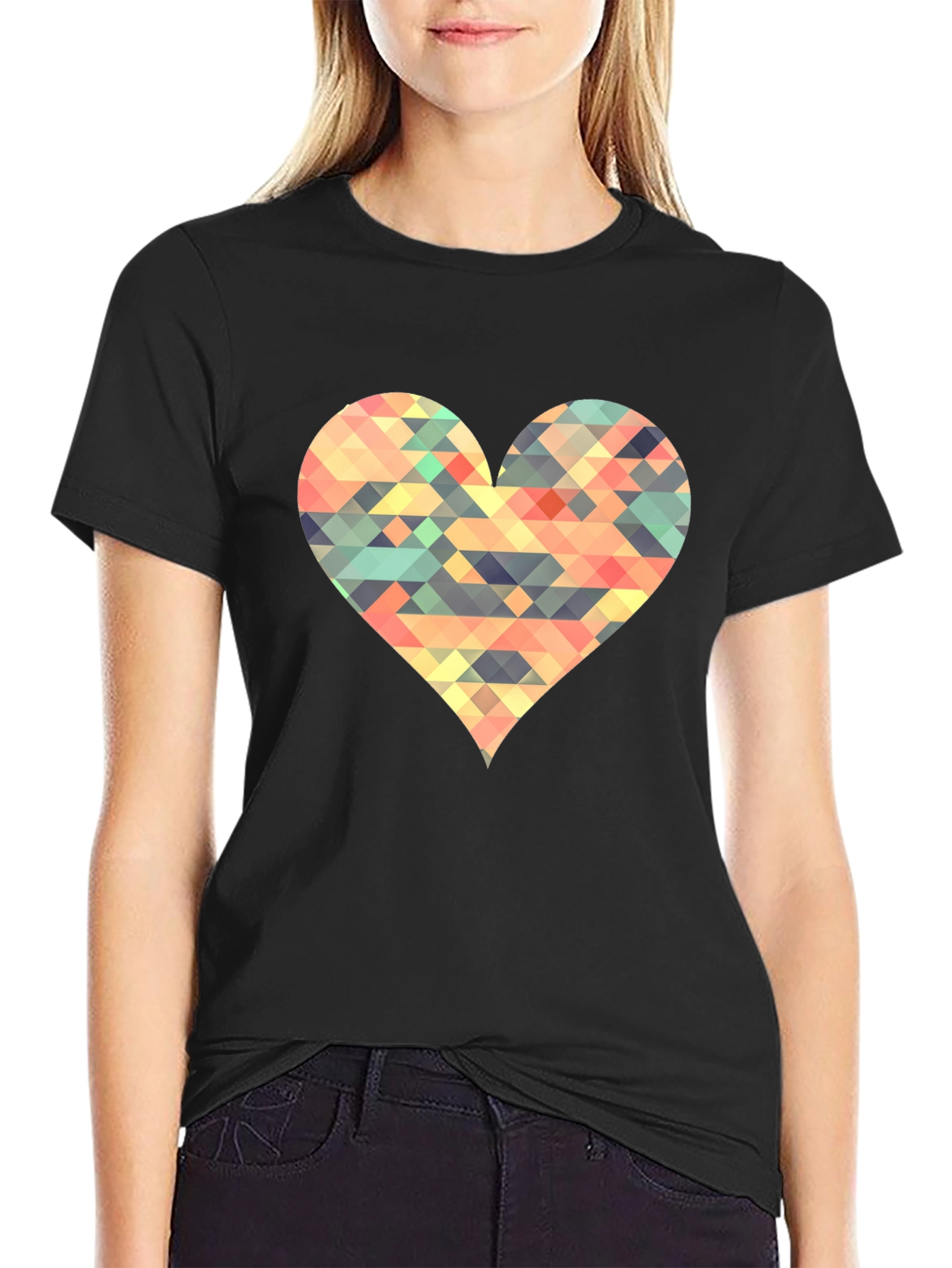 Geometric Heart Black T-Shirt