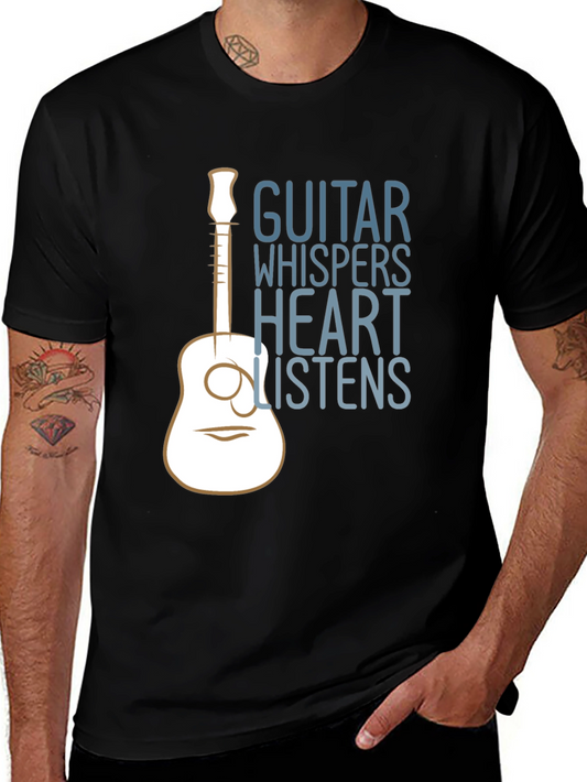 Guitar Whispers Heart Listens Black Graphic Tee