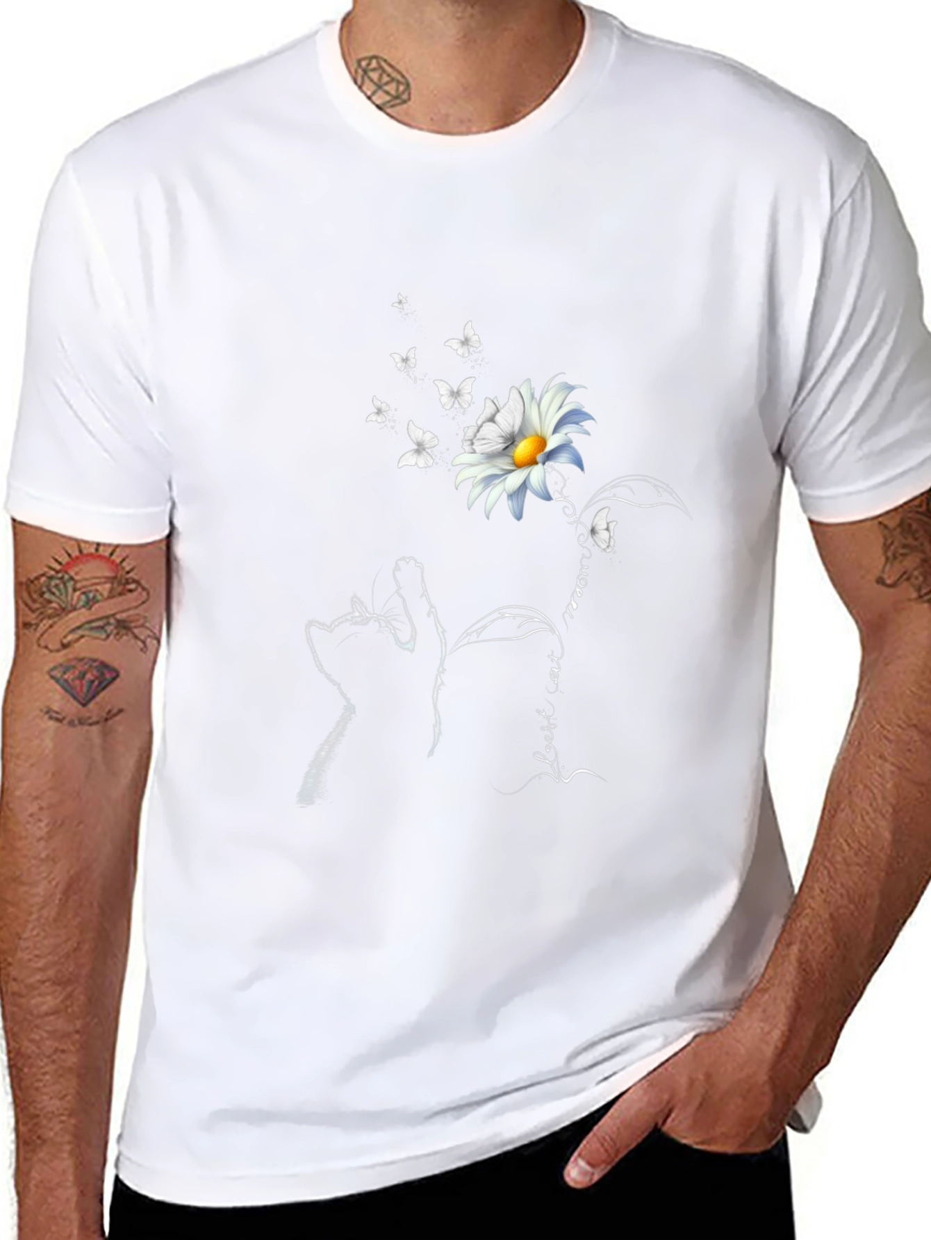 Cat and Daisy Graphic T-Shirt