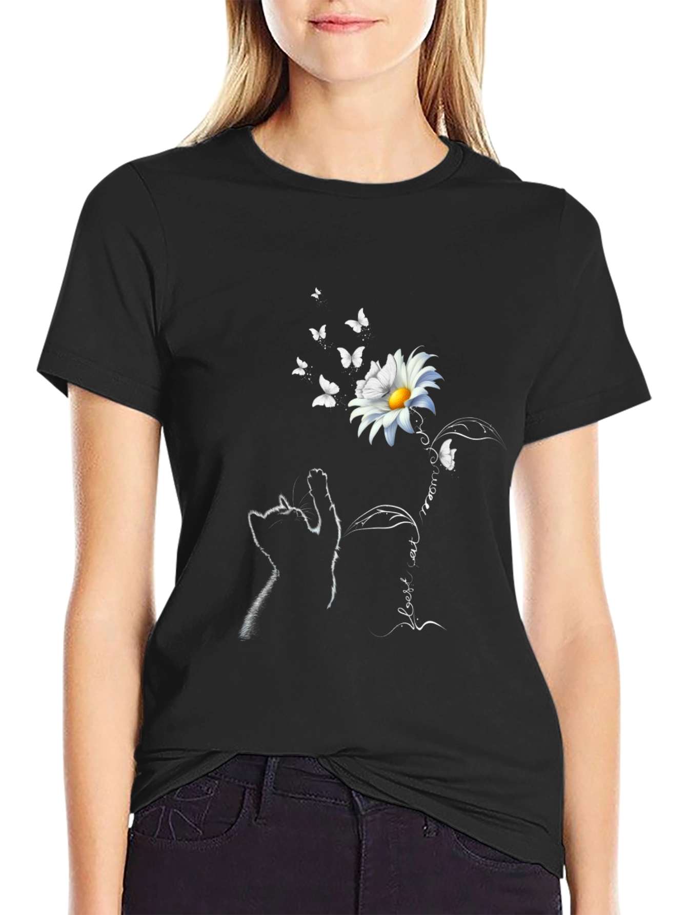 Cat and Daisy Graphic T-Shirt
