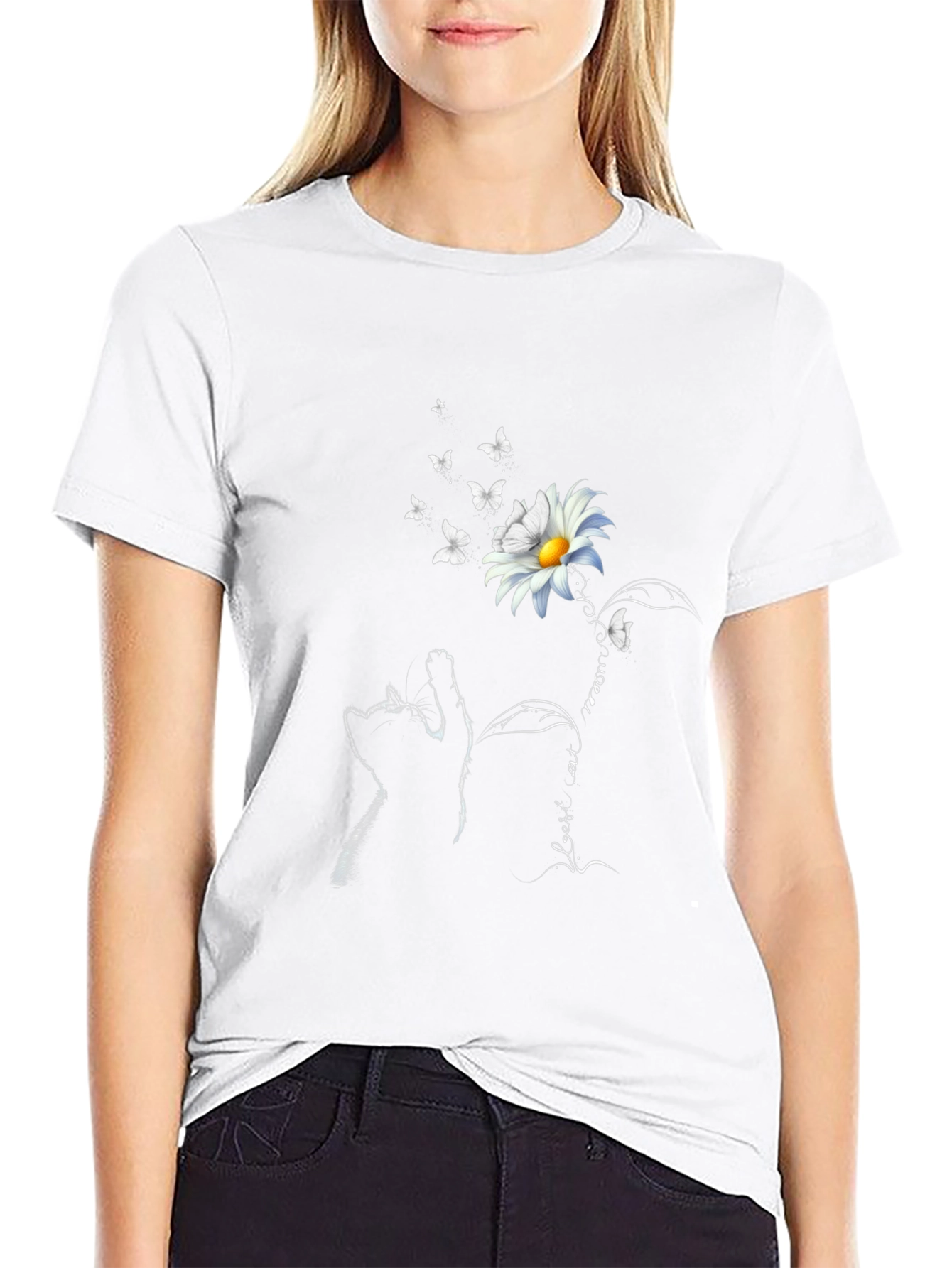 Cat and Daisy Graphic T-Shirt