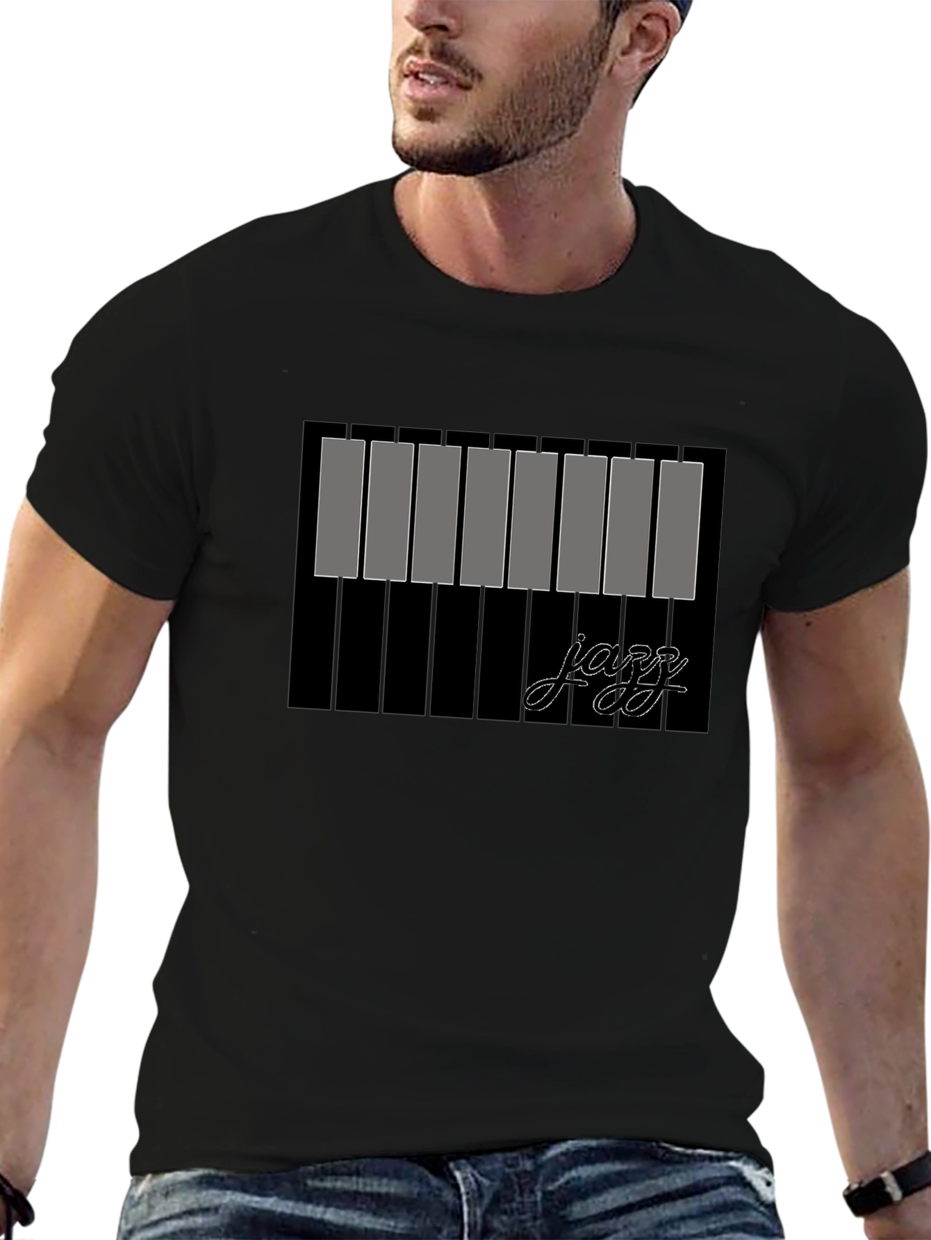 Jazz Piano Keys Graphic Black T-Shirt