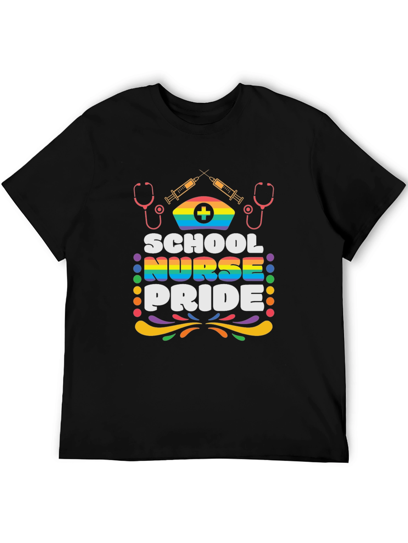 School Nurse Pride T-Shirt - Rainbow Design