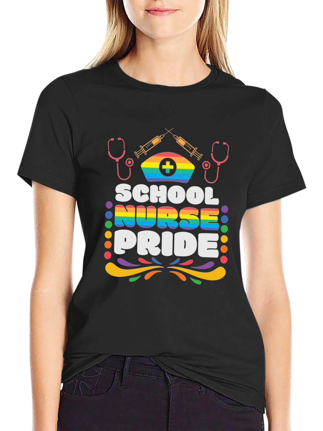 School Nurse Pride T-Shirt - Rainbow Design