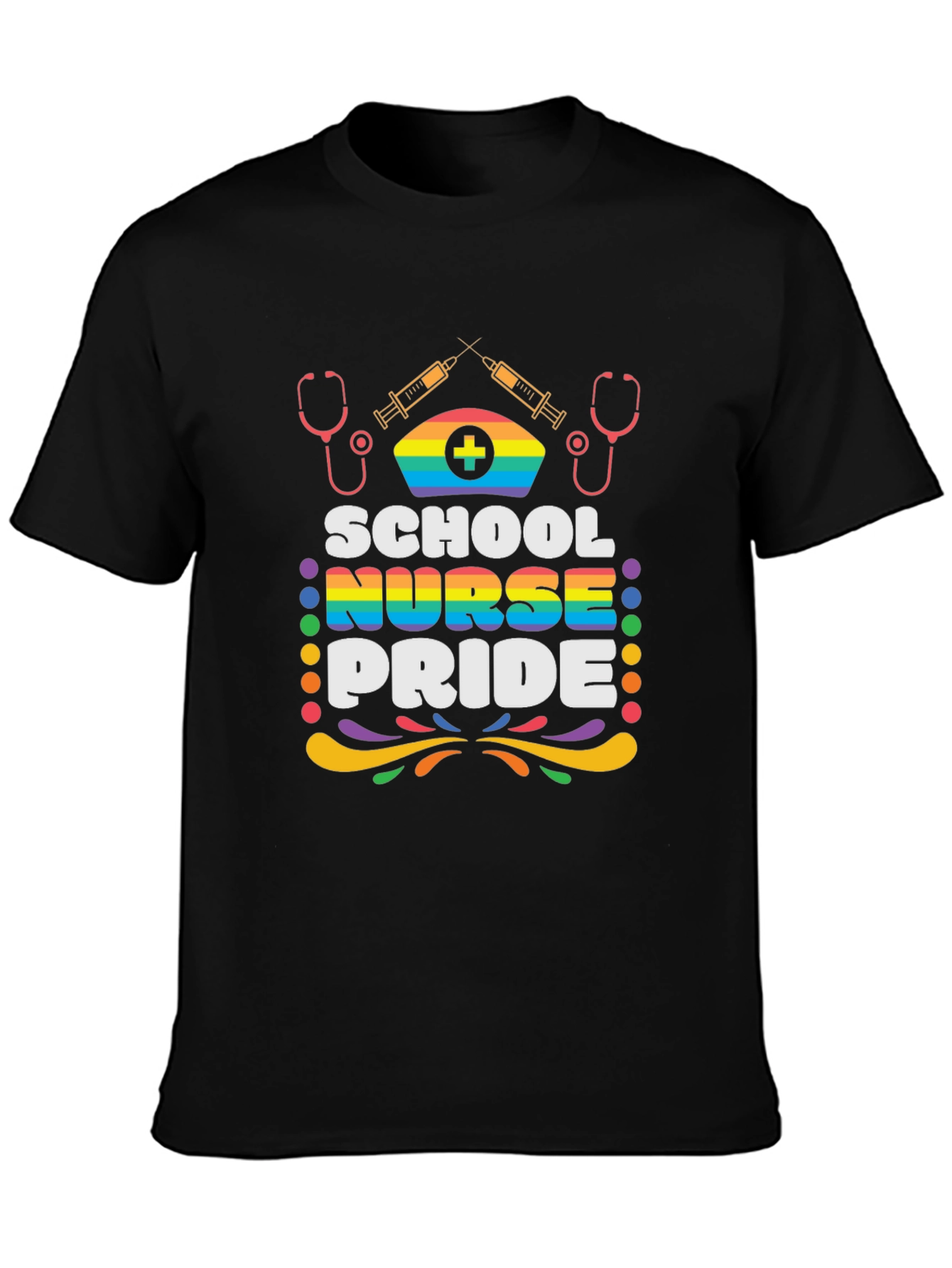 School Nurse Pride T-Shirt - Rainbow Design