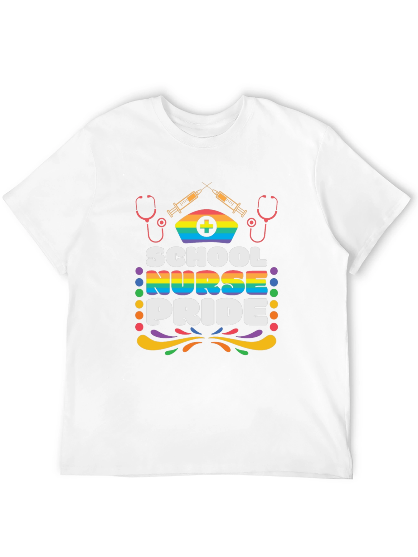 School Nurse Pride T-Shirt - Rainbow Design