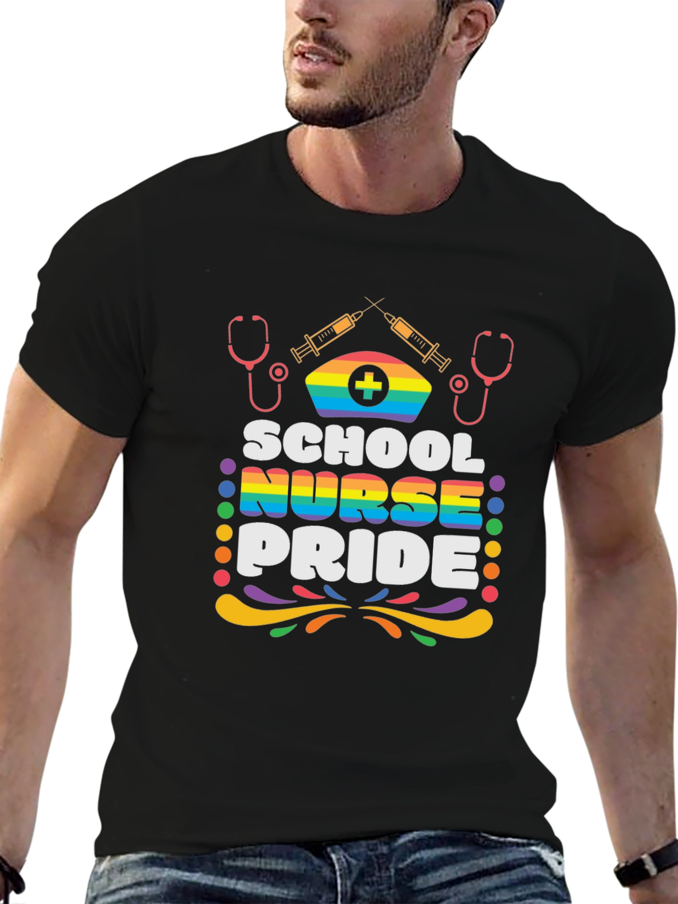 School Nurse Pride T-Shirt - Rainbow Design