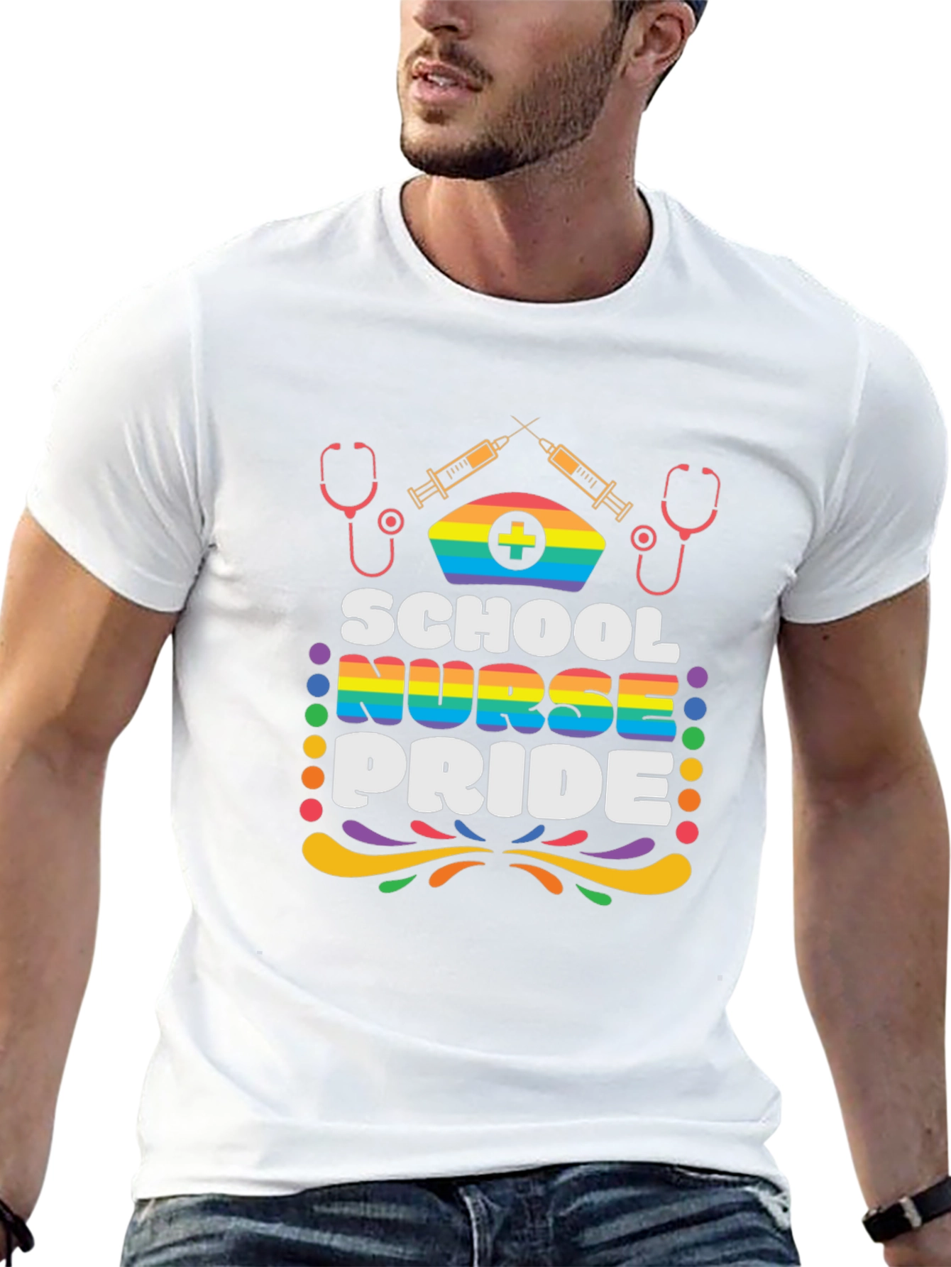 School Nurse Pride T-Shirt - Rainbow Design
