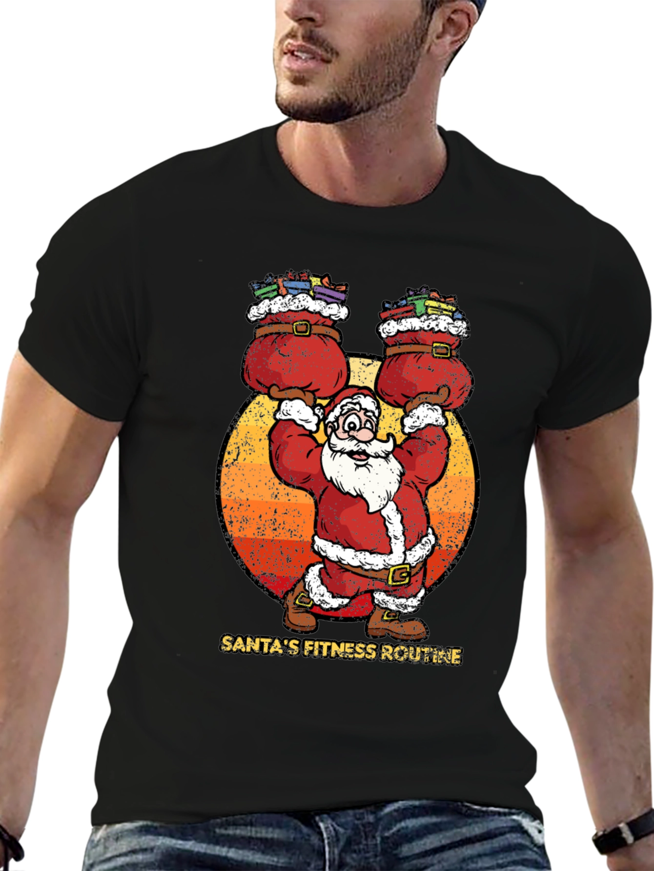 Santas Fitness Routine Graphic T-Shirt