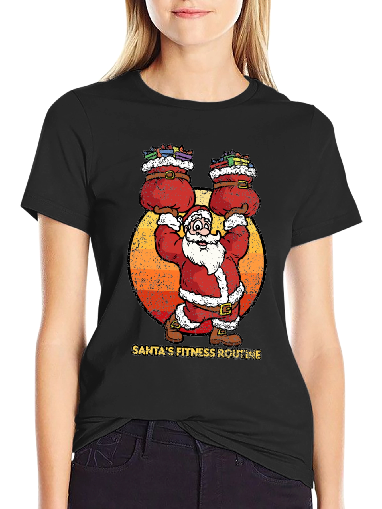 Santas Fitness Routine Graphic T-Shirt