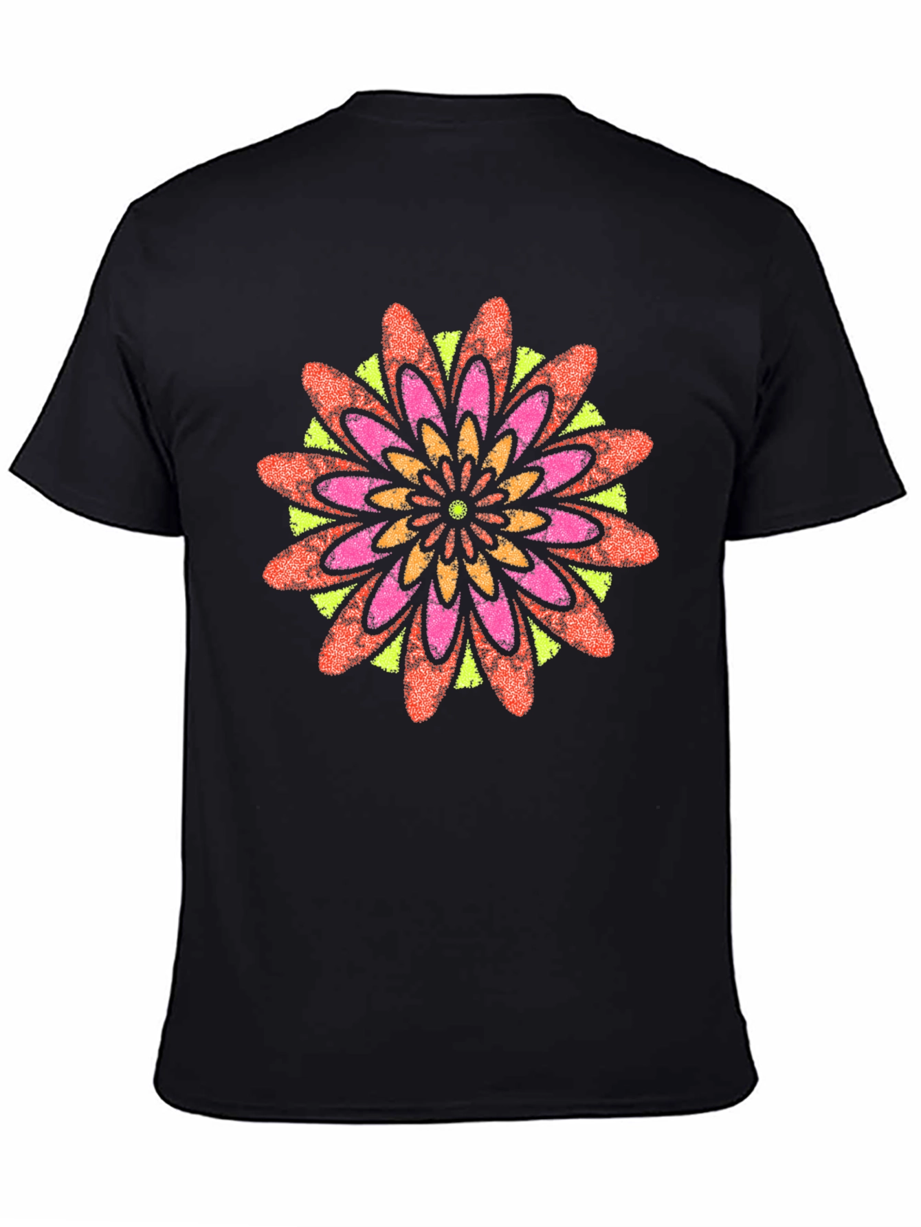 Vibrant Floral Mandala Black T-Shirt