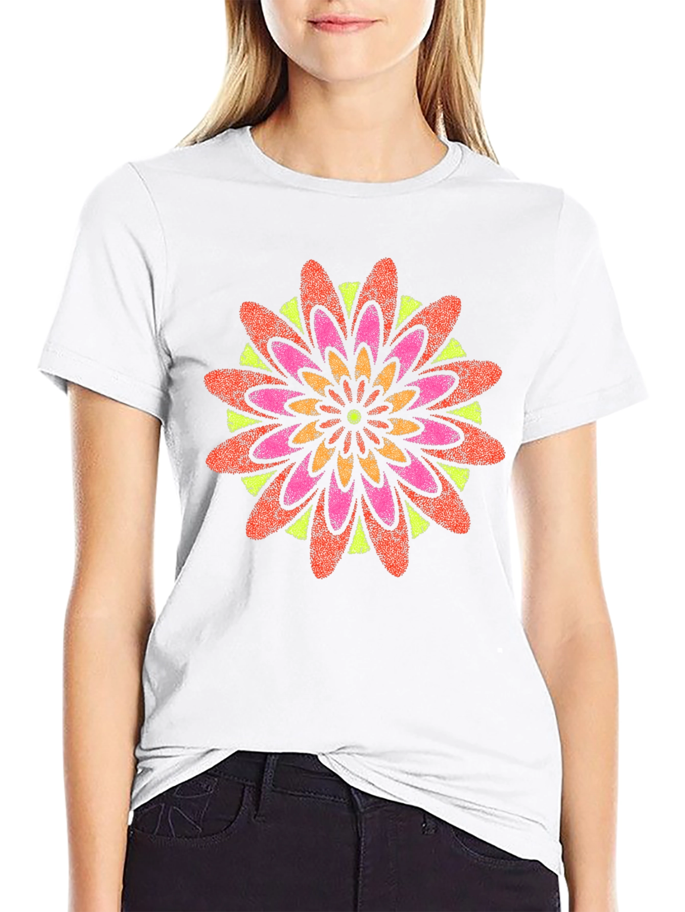 Vibrant Floral Mandala Black T-Shirt