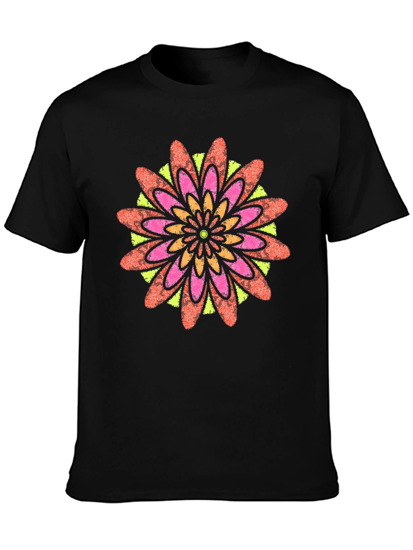 Vibrant Floral Mandala Black T-Shirt